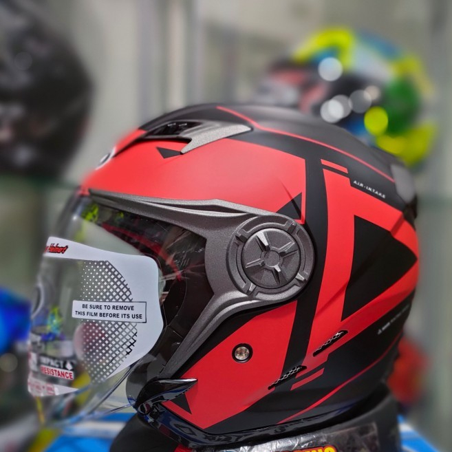 HELM NHK GLADIATOR GRANDE BLACK RED DOFF HELM HALF FACE