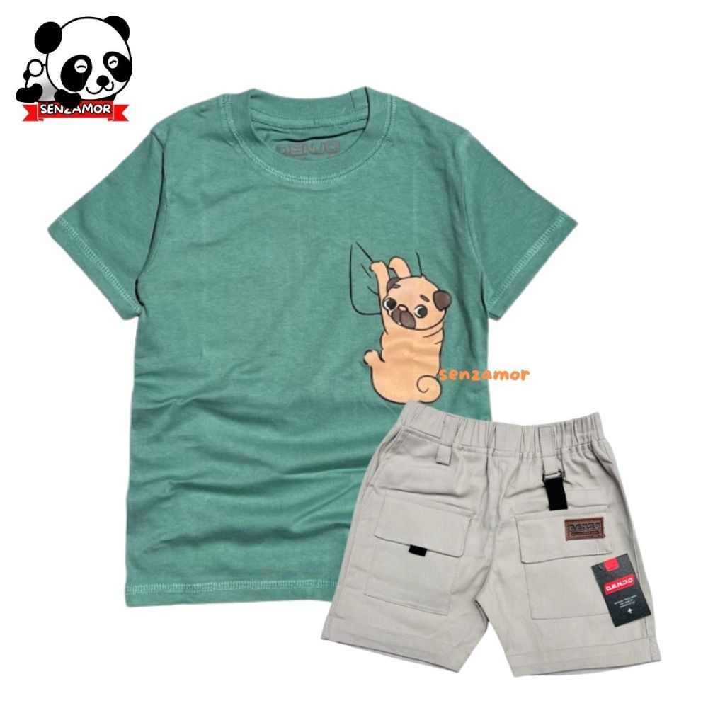 Denjo-SETELAN BAJU KAOS LENGAN PENDEK ANAK LAKI-LAKI 1-10 TAHUN  POCKET DOGGY COTTON COMBET 30S