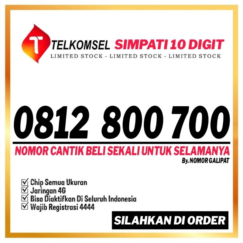KARTU PERDANA NOMOR CANTIK SIMPATI 10 DIGIT PRABAYAR 0812 800700 MEWAH SERI RATUSAN 0812 800 700 BUK