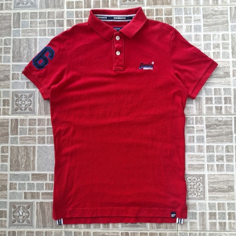 SUPERDRY ORIGINAL Organic Cotton Polo Shirt Kaos Polo Pria Merah Ferrari