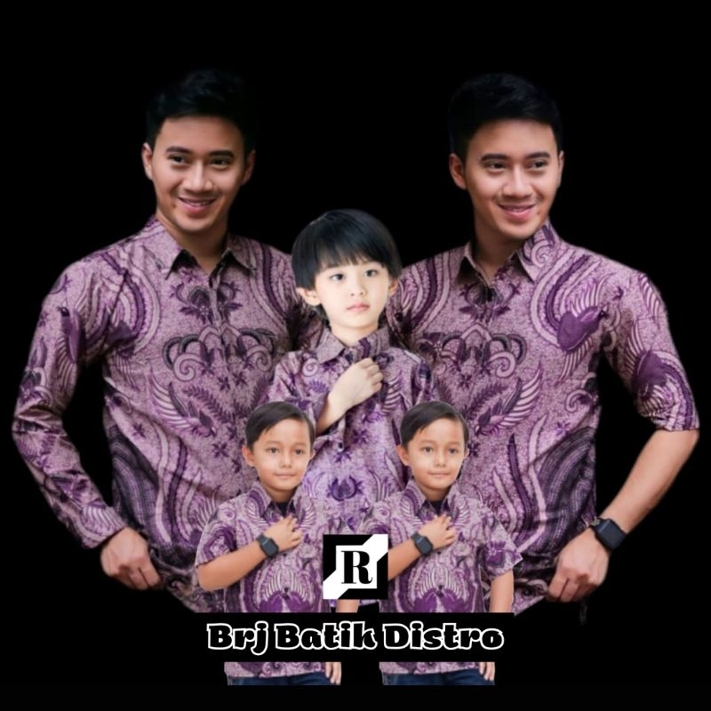 Kemeja Batik Anak Laki Laki (Ironmen) Warna Ungu Batik Pria Dewasa Couple Batik Ayah dan Anak Laki L