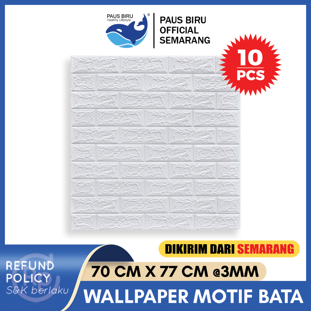 Paus Biru - PAKET 10 PCS  Wallpaper 3D Foam Motif Batu Bata Ukuran 70 X 77 Cm Wallpaper Dinding Temb