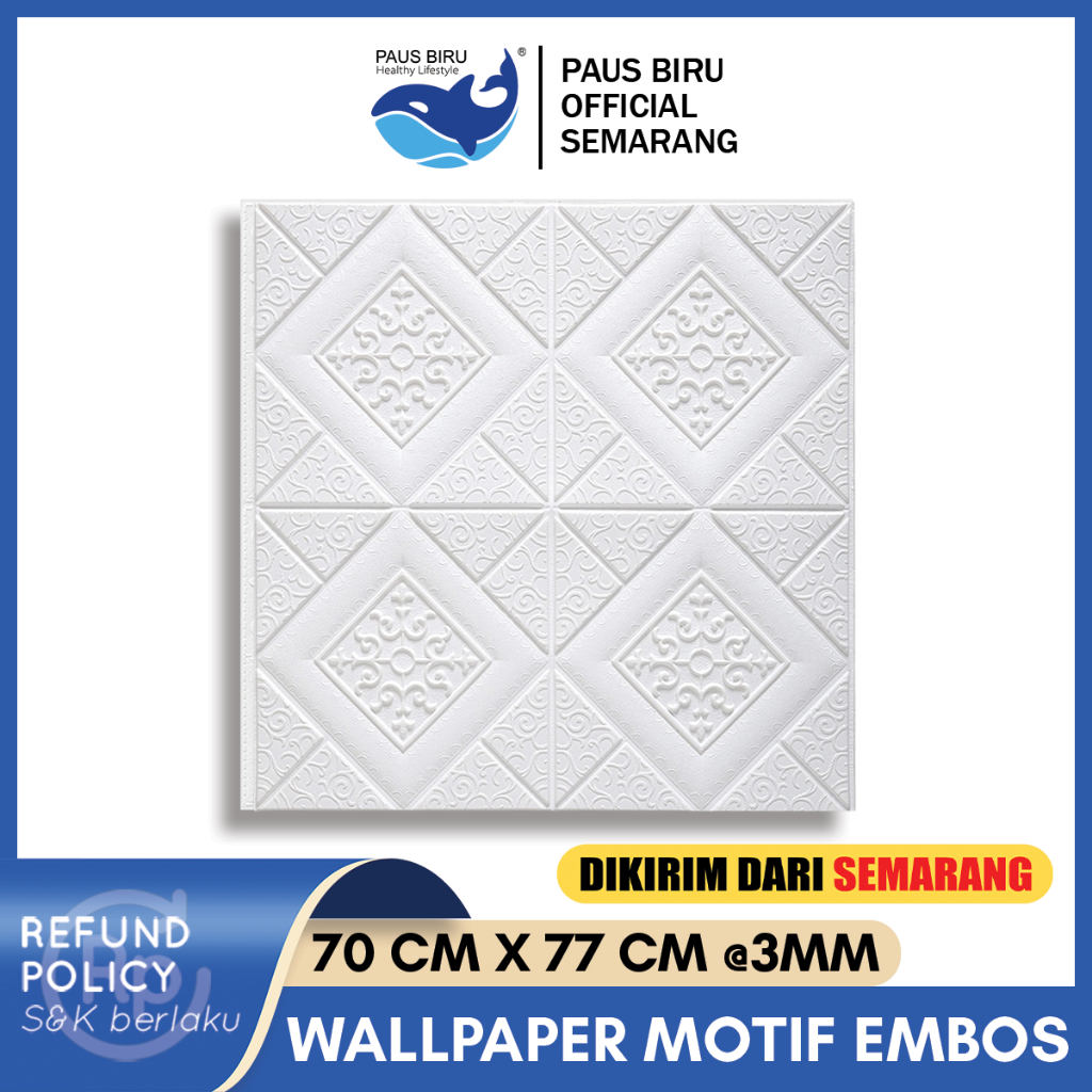 Paus Biru - 70 X 70 Cm 3d Foam Wallpaper Dinding Motif Batik Bunga