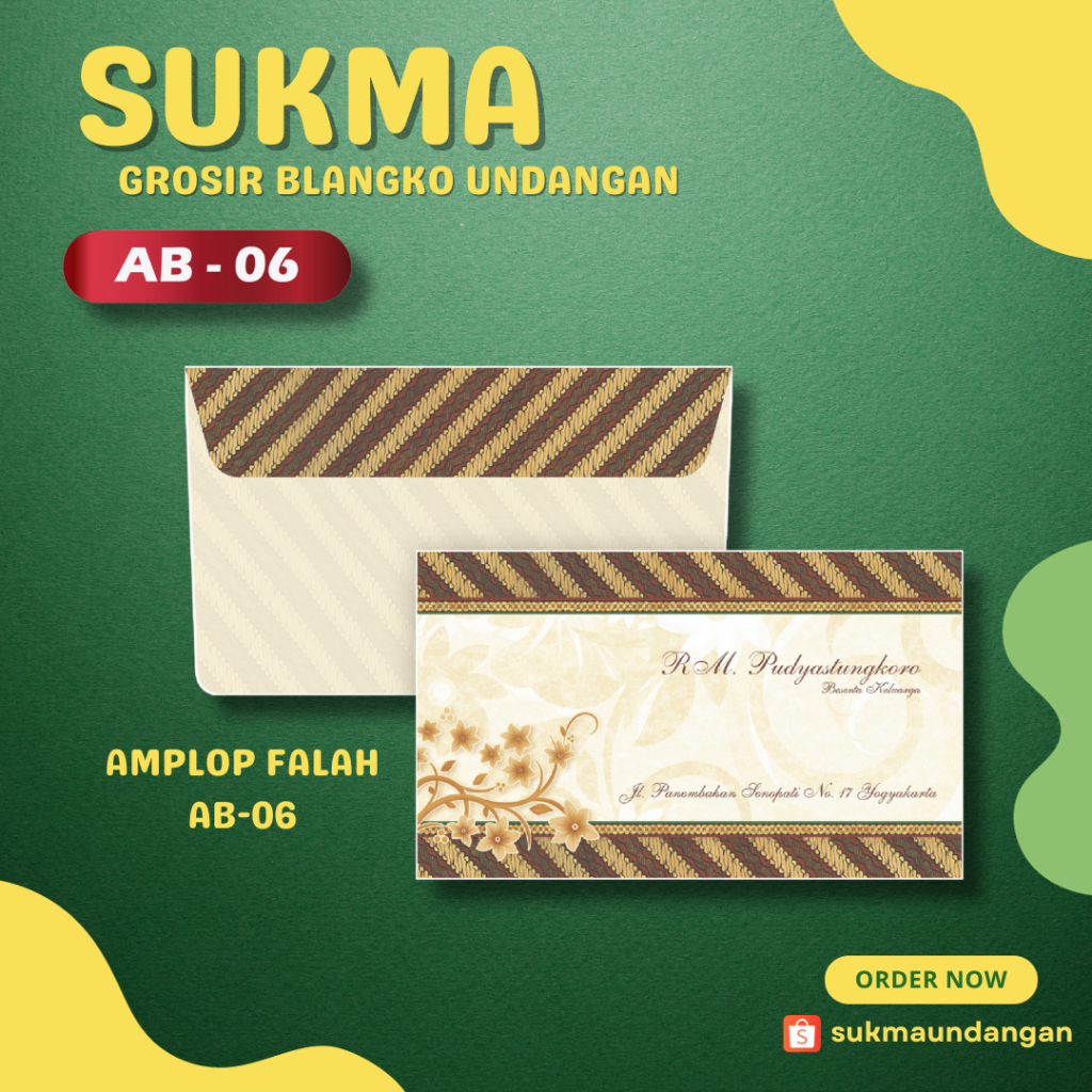 

AMPLOP KONDANGAN NIKAH MURAH FALAH AB 06 50 PCS UKURAN TANGGUNG | SUKMA UNDANGAN