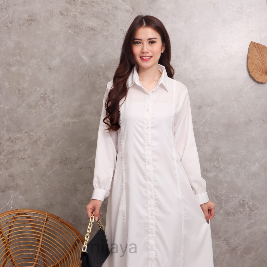 ELASTRA - Gamis Dress Putih Polos ( FIT to XL ) / Gamis Dress Maxi Polos / Gamis Simple Elegan