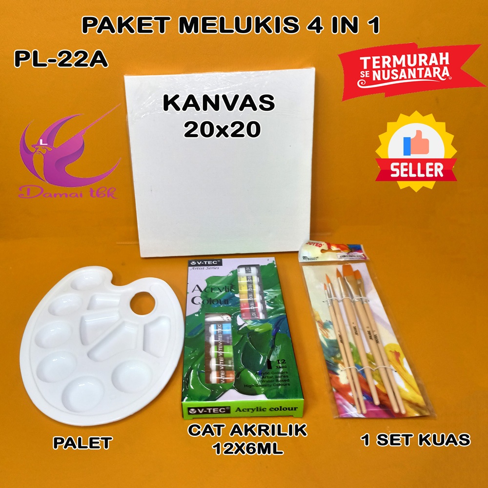 

Paket Melukis Lengkap Set 4 in 1 Set Kanvas 20x20 Kuas Palet dan Cat Acrylic