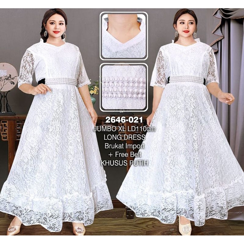 Longdres Brokat Putih/ Longdres pesta/Dres Brokat Putih/ Longdres Natal
