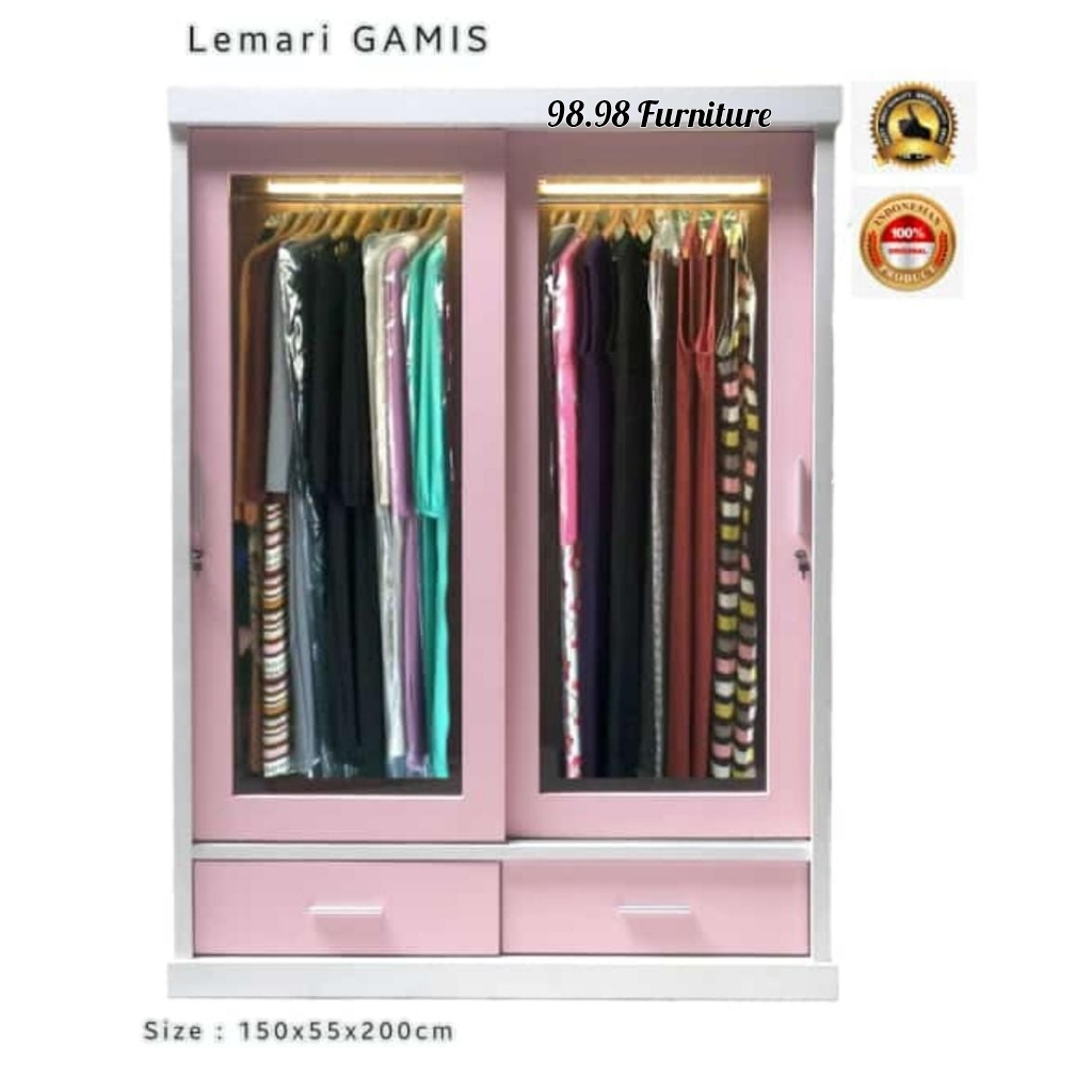 Lemari Pakaian Gamis 2 Pintu Sliding 150cm - Lemari  FULL Gantung Gamis