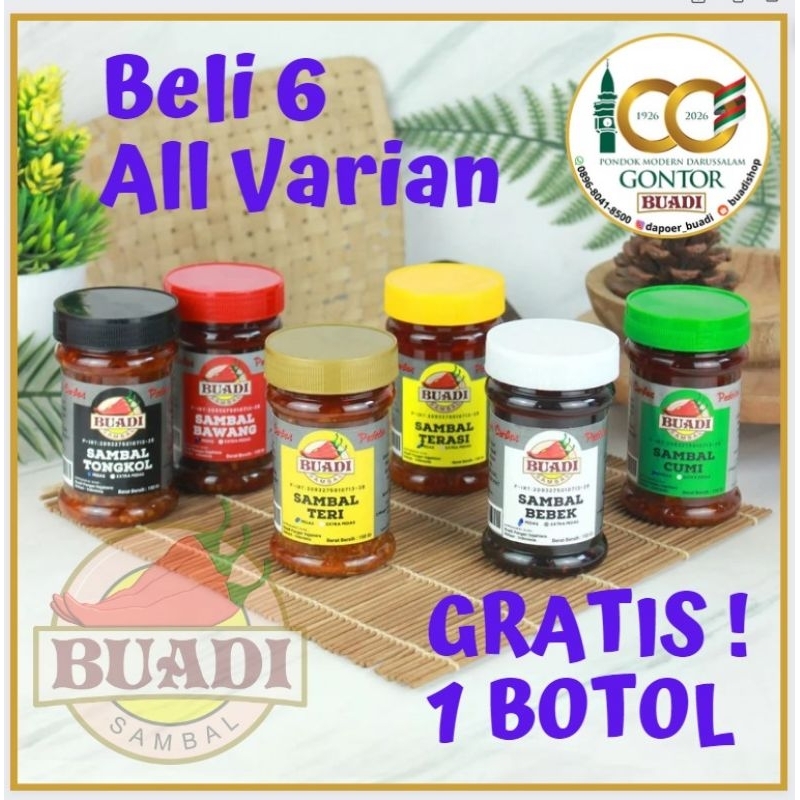 

Sambal Bu Adi "Promo beli 6 gratis 1" varian bebas.
