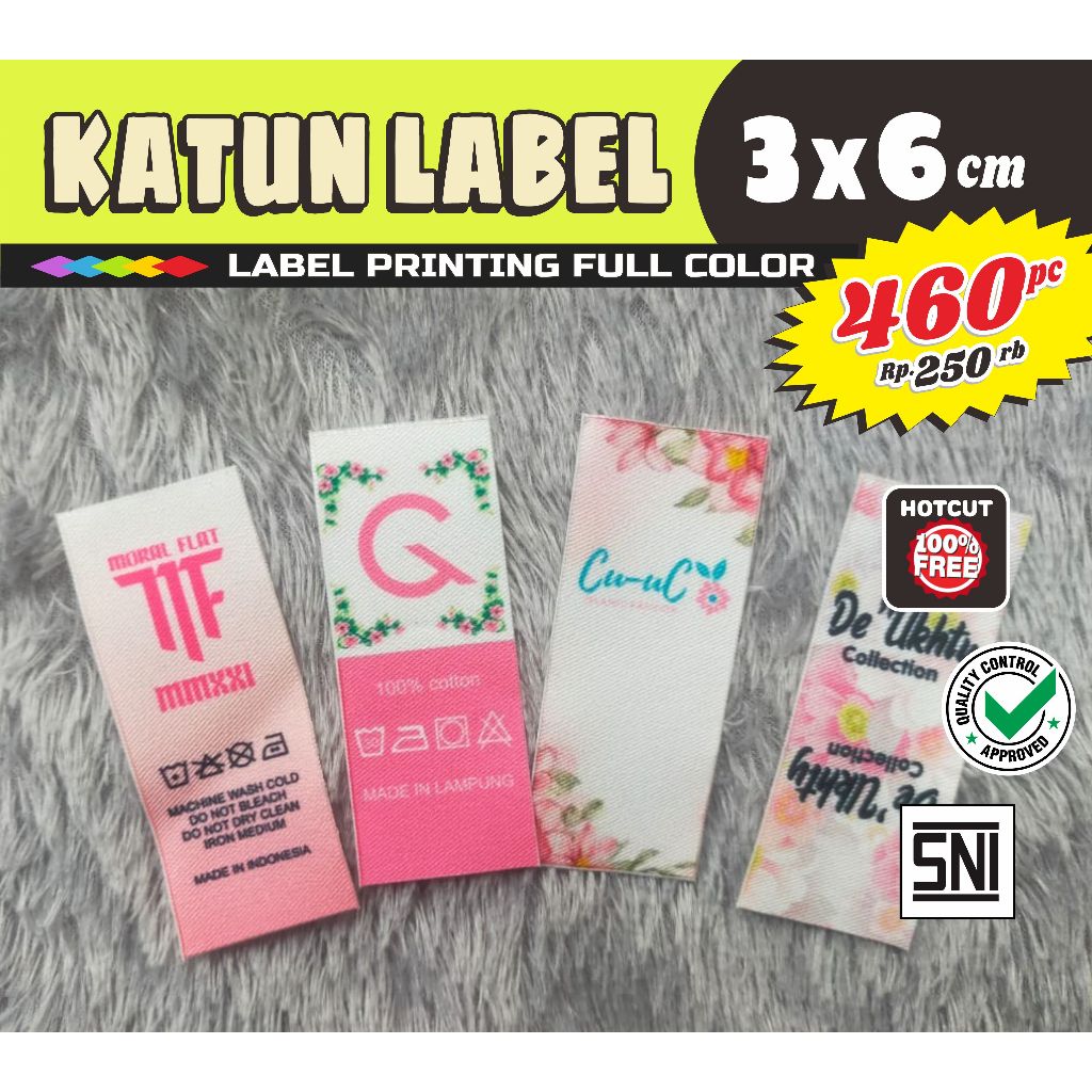 Label Baju KATUN Premium Fullcolor 3x6 cm