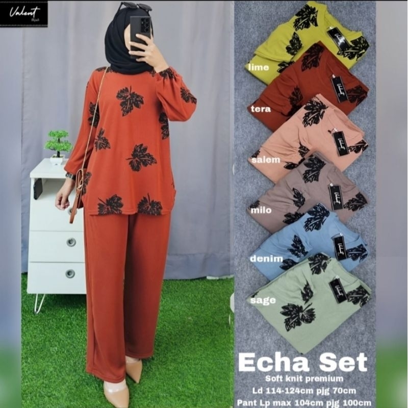 Baju Setelan Wanita One set Echa Set Kaos Knit Jumbo Bigsize