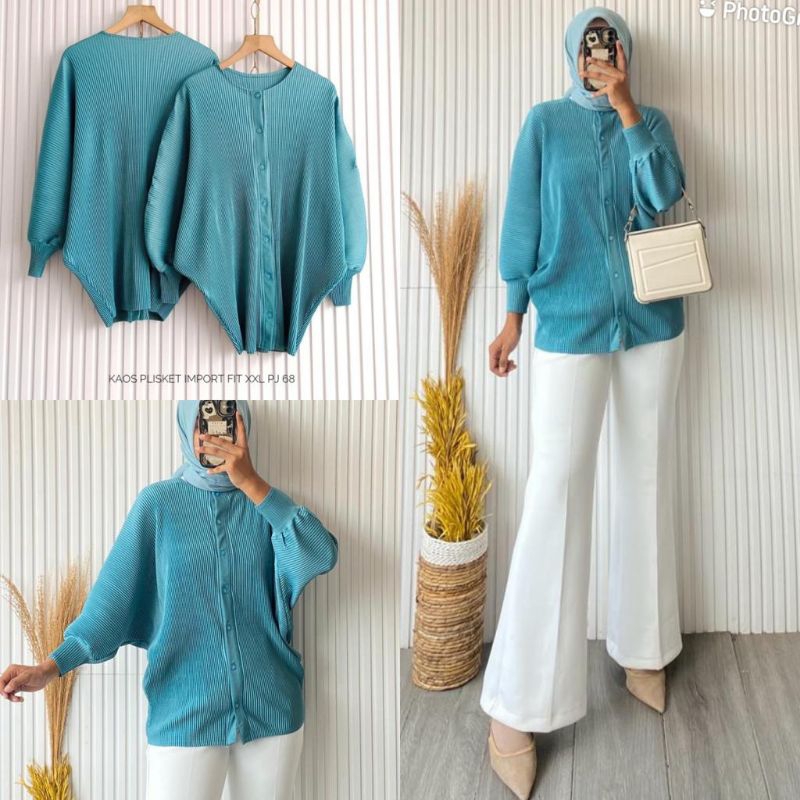 blus kaos plisket import fashion wanita modern