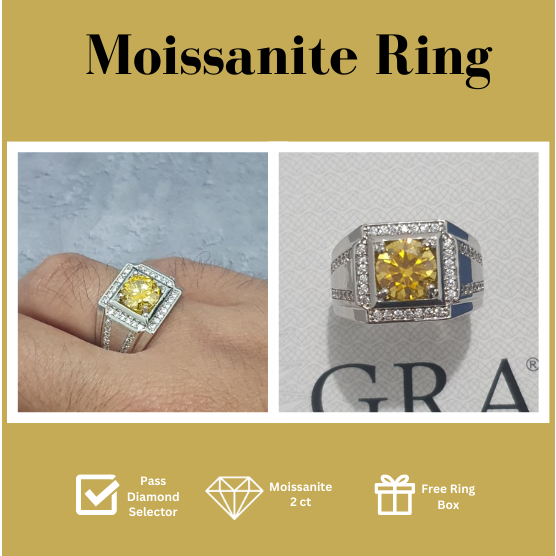 Cincin Pria Premium Quality Berlian Yellow Moissanite