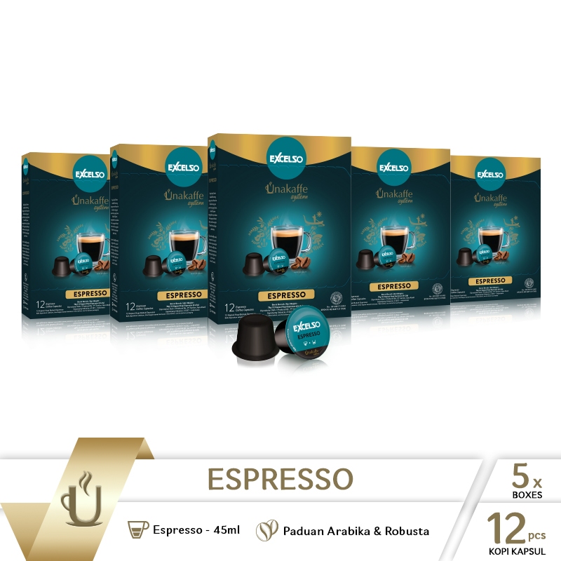 

Kopi kapsul Excelso Unakaffe Espresso - Pack Of 5 Folding Box