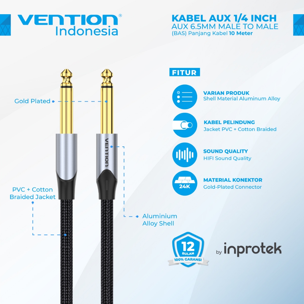 Vention Kabel Aux Gitar 1/4Inch 10M Audio TS Jack Male to Male Mixer