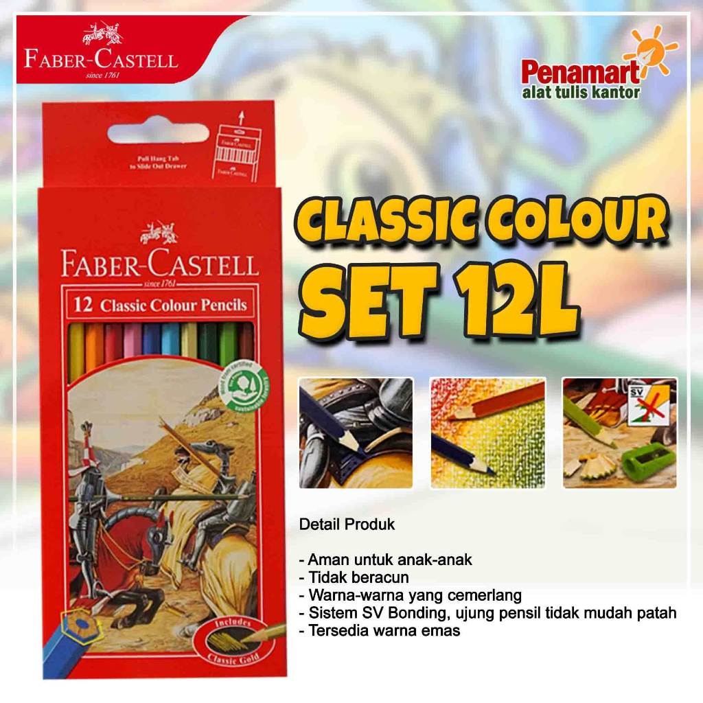 

Pensil Warna Classic Colour Pencils Isi 12 Faber-Castell Panjang (B0602)