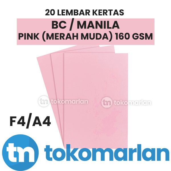 

Isi 20 Lembar Kertas BC TIK ( Brief Card ) / Manila 1 Pack Warna PINK ( Merah Muda ) F4 A4 Untuk Undangan Kartu Nama Buku Tabungan Absensi 160 Gsm