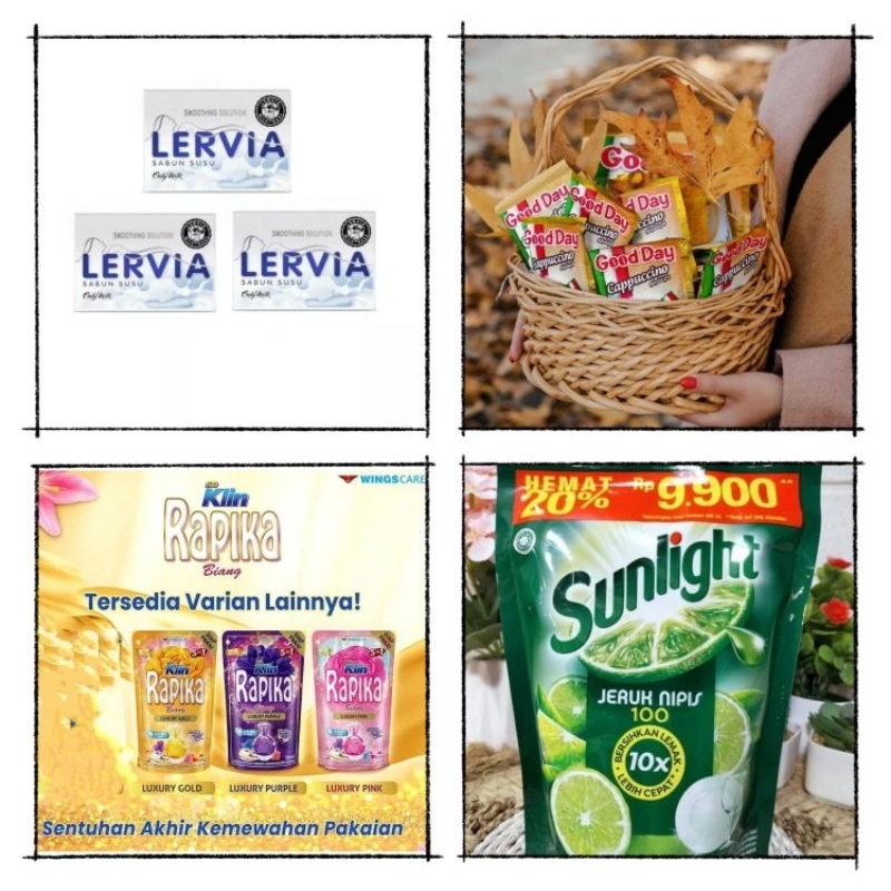 Paket Sembako (3 sabun mandi batang lervia + 1 renceng/10 pcs kopi good day cappucino + 3pcs Refill 