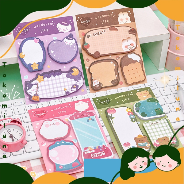 

1 Set isi 60 lembar sticky notes wonderful life kertas mini memo gambar motif lucu cute HB1466