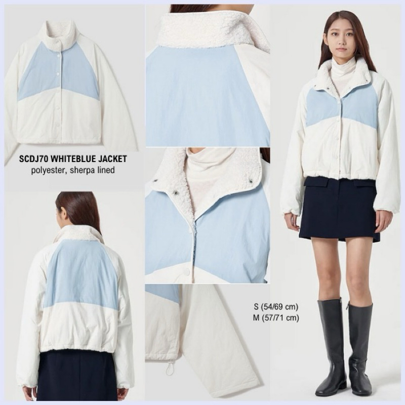 Jaket Wanita Sherpa Linen warna Putih Biru branded 8SECOND original
