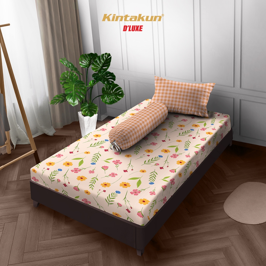 Kintakun Bedcover Set Fitted 120 Single Dasom Aesthetic Minimalis Bunga Korea Dluxe Microtex Krem T20cm