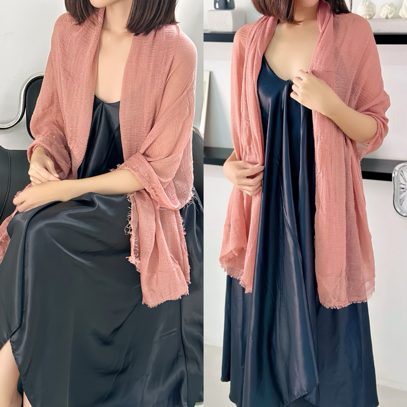 Moirai - Cotton Crinkle Premium Shawl NUDE PINK | Cotton Crinkle Pashmina | Pashmina Katun Premium b