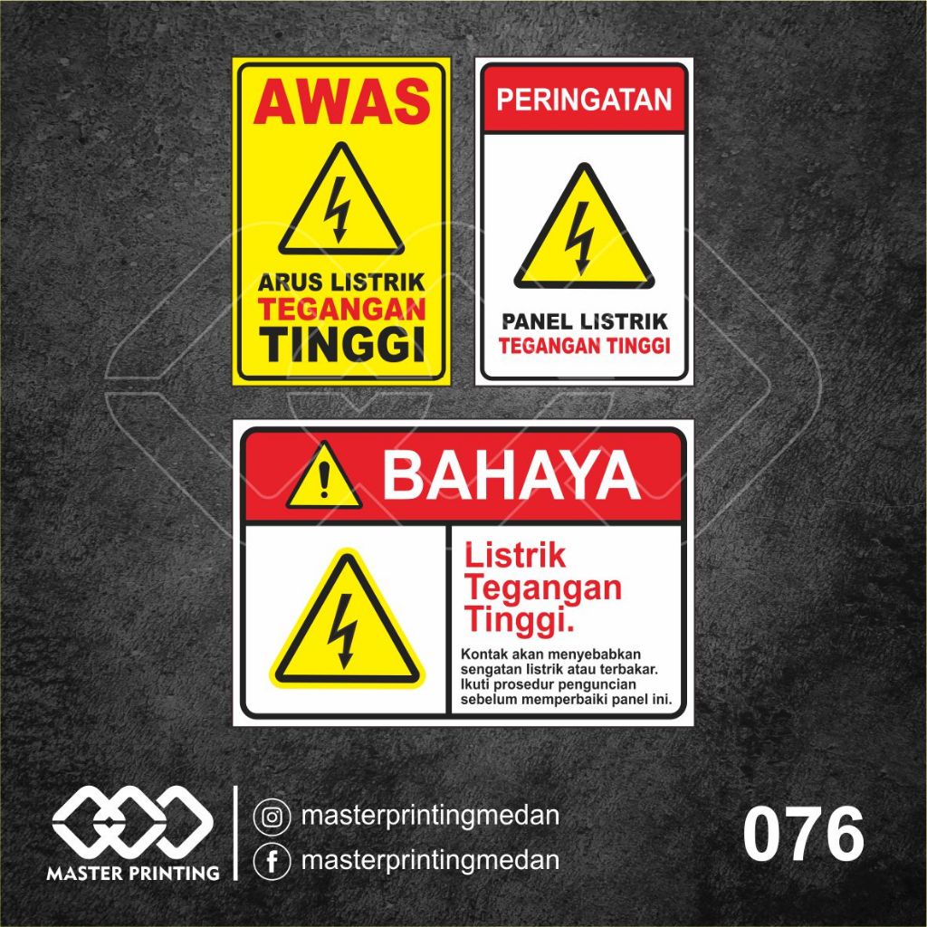 

076 - Stiker Peringatan Awas Listrik Tegangan Tinggi, Sticker Vinyl, Tahan Air, Murah, Bisa Custom