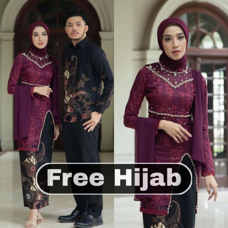 [FREE HIJAB] Baju Couple Kebaya Modern,Kebaya Wisuda,Kebaya Tunangan Lamaran,Couple Kebaya Kondangan