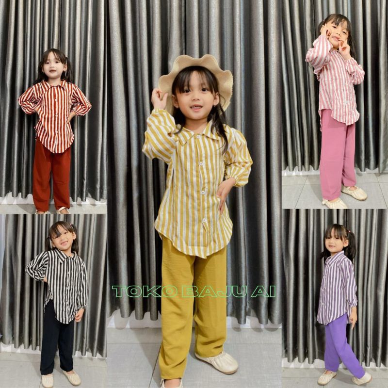 Baju anak perempuan satu set pakaian anak cewe setelan wanita one set crinkle salur