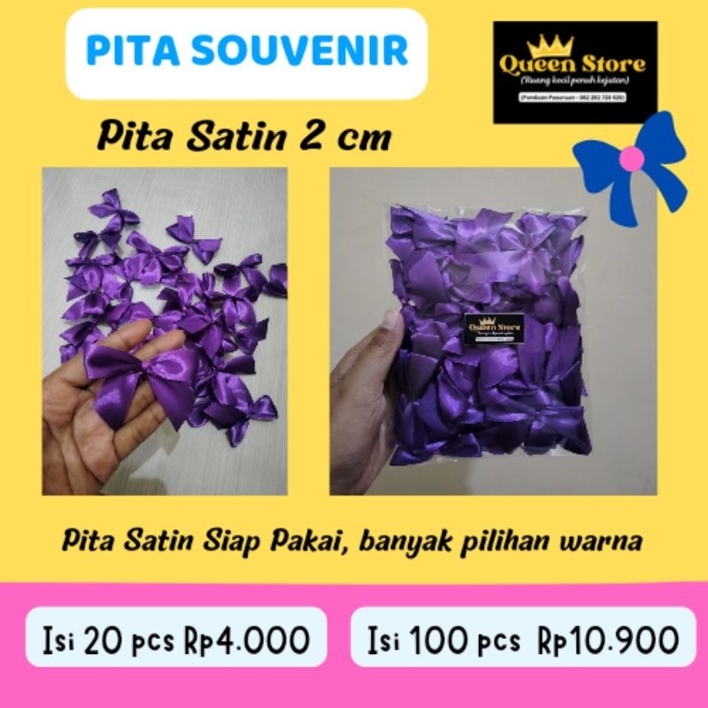 

ISI 100 PCS/Pita souvenir/pita siap pakai/pita satin 2 cm/pita tempel/pita hias