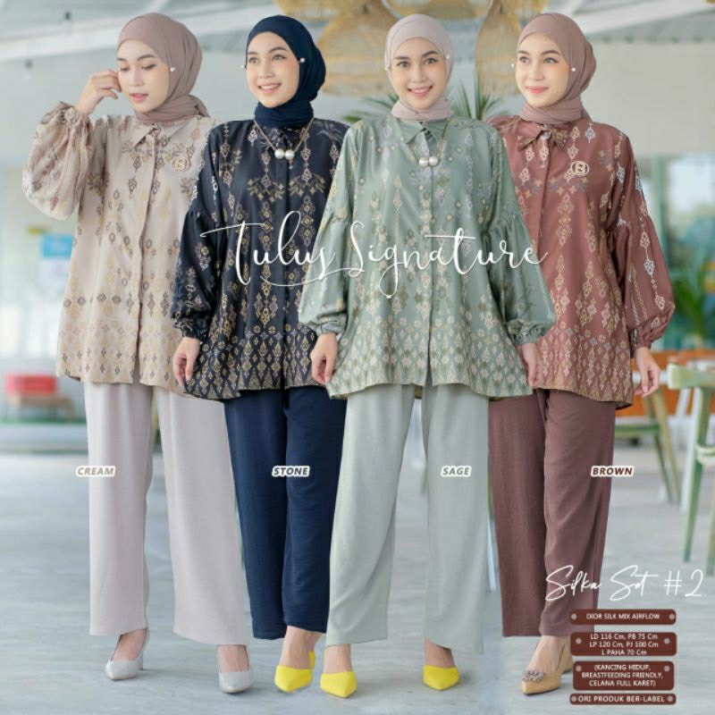 SILKA SILK berlabel TULUS // 19.10 setelan Wanita Dior silk mox crinkle Ld 116cm pb 75cm // busui mo