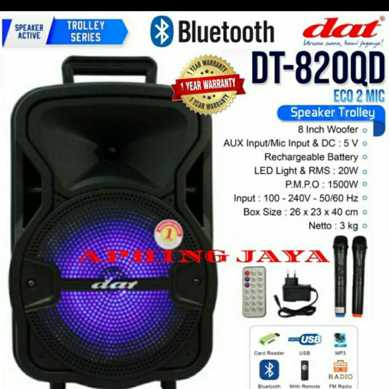 Speaker Portable Aktif 8inch dat DT-820QD / dat DT 820qd Original