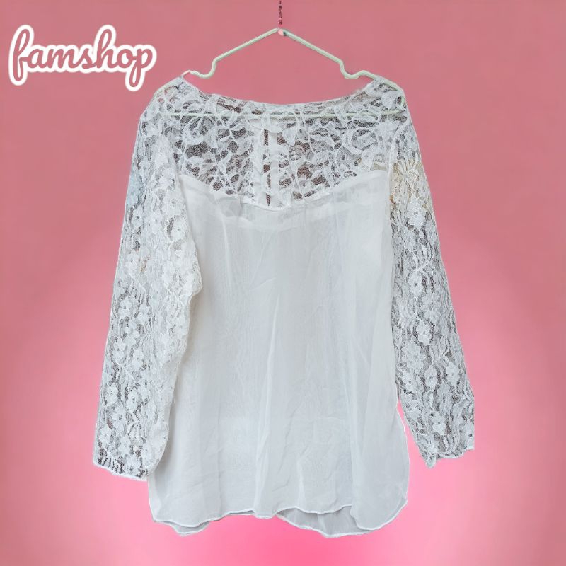 ATASAN BLOUSE WANITA WARNA PUTIH BROKAT