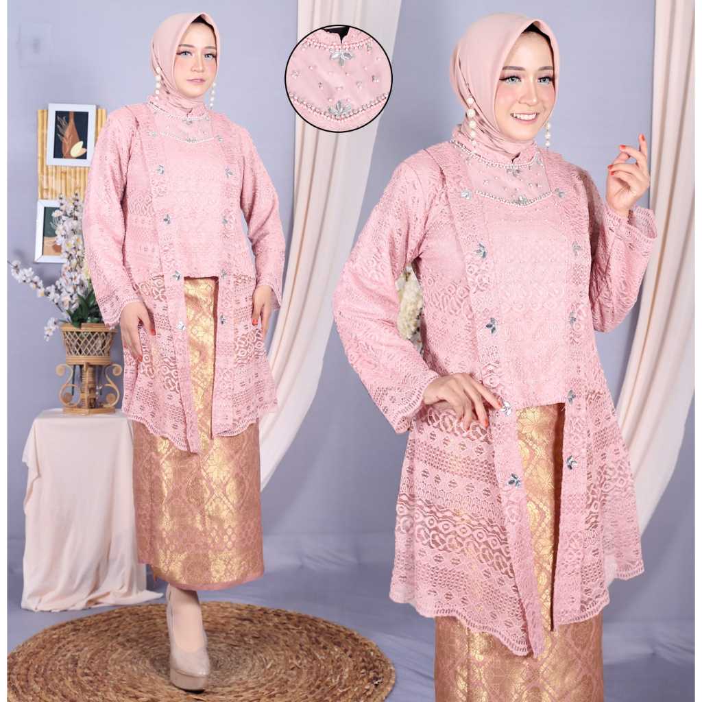 Setelan Kebaya Wanita Kutu Baru Muslim Modern+Rok Songket// Kebaya Wisuda Mewah