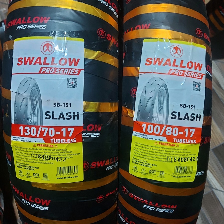 Paketan Ban Swallow 100/80-17 & 130/70-17 SLASH SB-151 SOFT COMPOUND TUBELESS