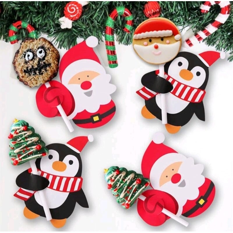 

(10pcs) Label Natal Motif Santa Untuk Lolipop Permen Dekorasi Parcel Natal Merry Christmas