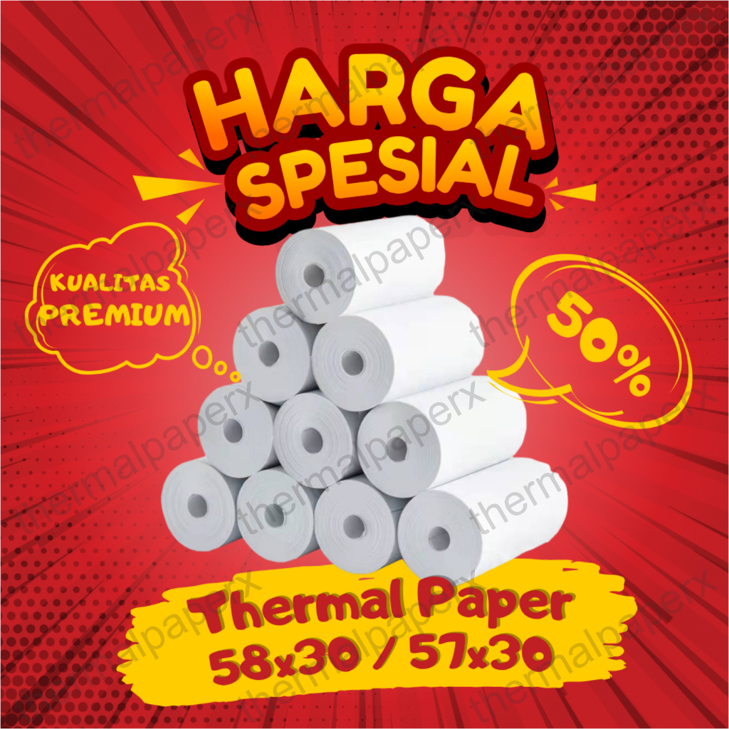 

KERTAS STRUK THERMAL PAPER ROLL 57x30 58x30 TERMAL EDC THERMAL PRINTER MINI BLUETOOTH 58MM CORELESS
