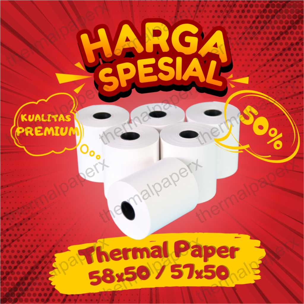 

KERTAS THERMAL STRUK KASIR PAPER ROLL 57X50 / 58X50 TERMAL POS RECEIPT MINI PRINTER BLUETOOTH 58MM MESIN CASH REGISTER 57X50MM 58X50MM