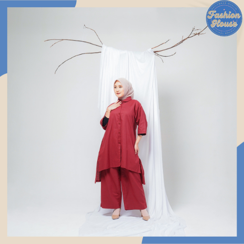 Titan Set Kameja+Celana kulot Bahan Katun Rami / Linen Premium Ukuran Jumbo One Set 2in1 Baju Tunik