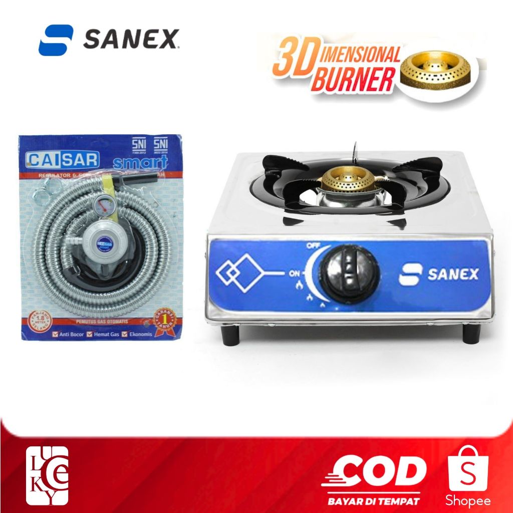 Kompor 1 Tungku Sanex SK-821 Burner Kuningan 3D Api Biru Lebih Besar