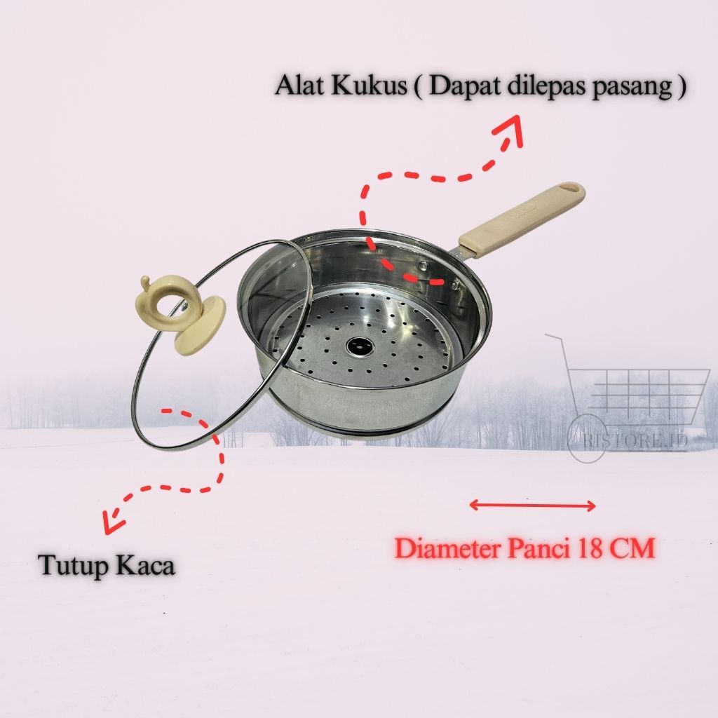 Zoyands Panci Susu / Panci Susu + Kukusan / Panci Serbaguna / Panci Susu Stainless 18Cm Sinda /