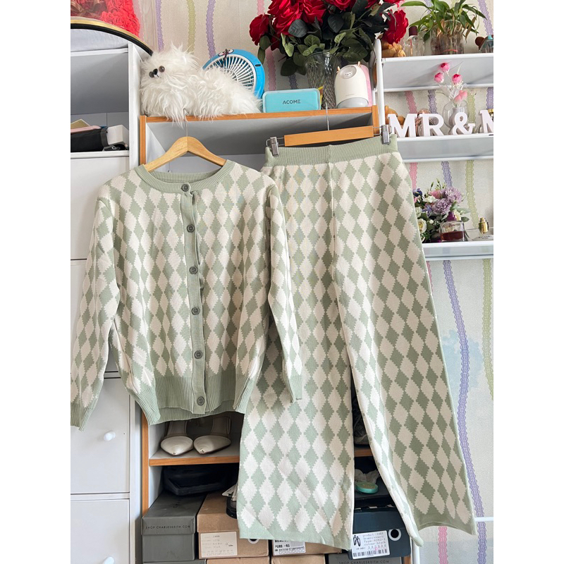 VANYA SET stelan Rajut knit motif like BS Catur kotak houndstooth premium import BANGKOK BKK