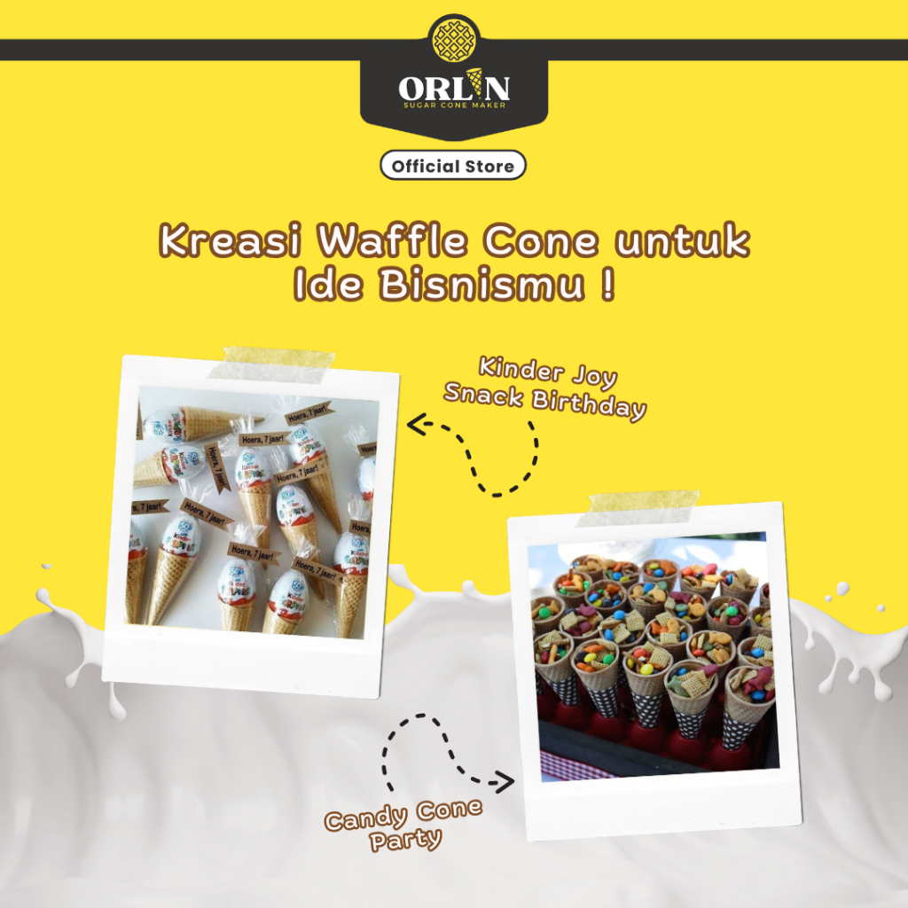 

RB22 ORLIN Starter Pack Middle Waffle Cone Ice Cream 3,5cmx10cm isi 50pcs Sekali Gigit,Nagih Sampai