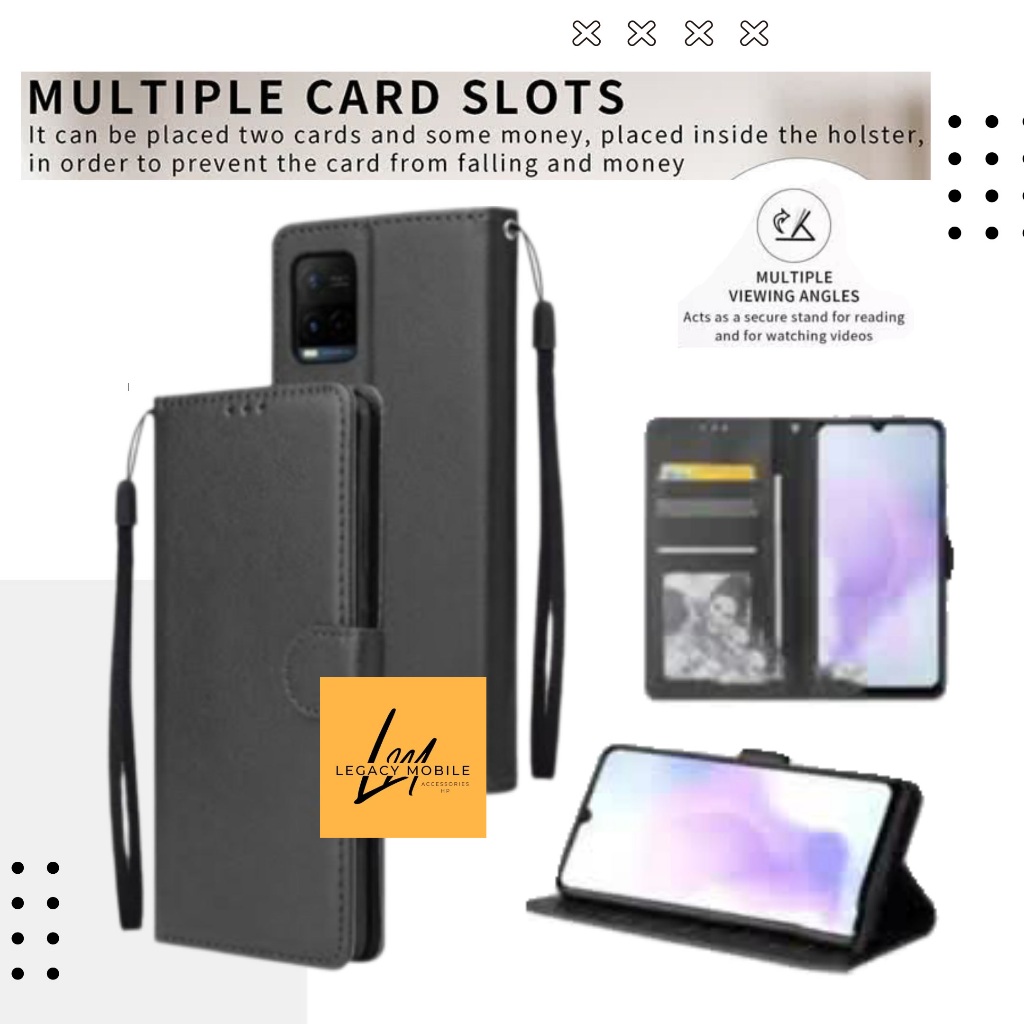 Flip cover leather wallet Vivo Y33s Y33t case dompet kulit