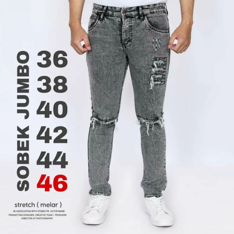 Celana sobek jumbo pria slim fit/big size Celana jeans sobek jumbo pria ukuran 36 40 42 44 46/ Jeans