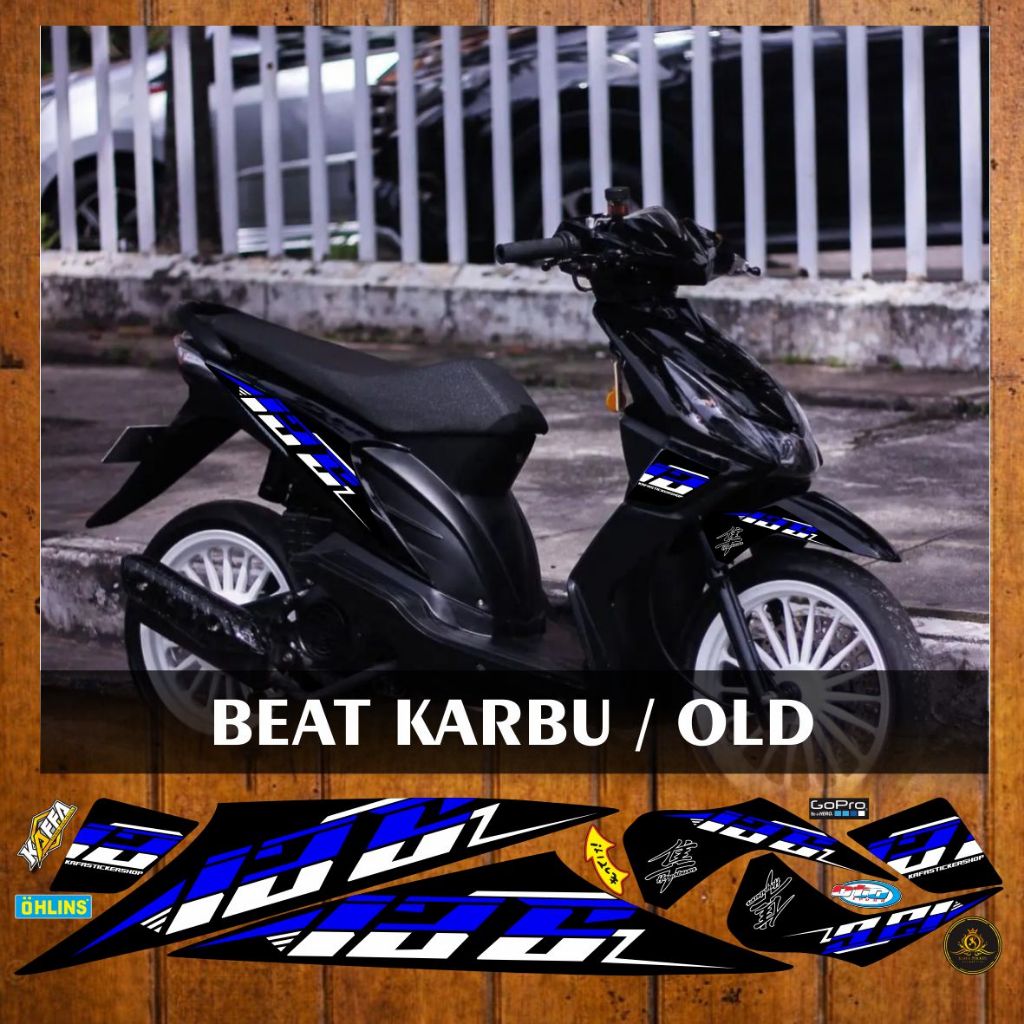 Stiker Striping Variasi Beat Old Beat Karbu Beat Lama Motif List Custom Decal List Biru