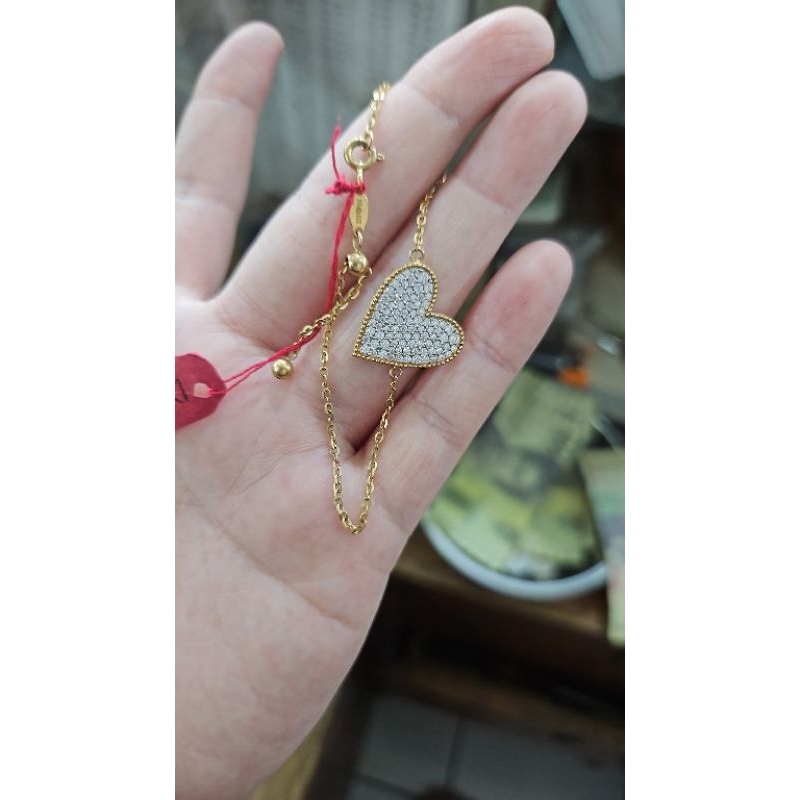 gelang serut rantai love hati permata putih emas asli 375 8k murah simple