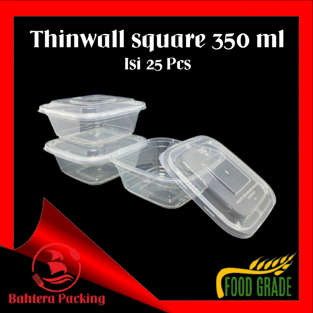 Thinwall Square 350ml Food Container Box Kotak Makan Plastik Tebal