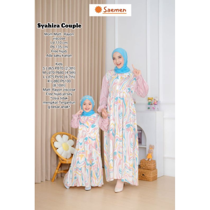 COUPLE DRESS SYAHIRA // Original Saemen Sarimbit Gamis Anak& Ibu Katun Rayon Viscose Naura