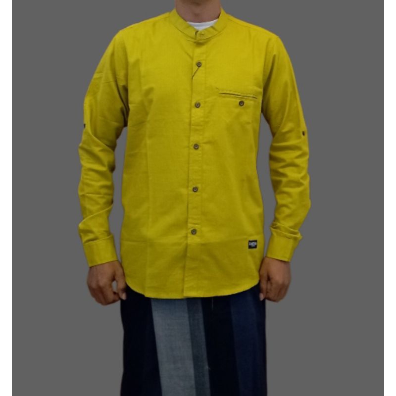 Koko Kurta Kuning Lemon Lengan Panjang / Atasan Muslim Pria warna Kuning Lemon